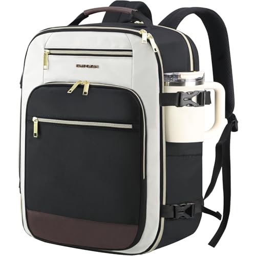 EMPSIGN 40L Travel Backpack for Women & Men - color: Beige/Black/Coffee