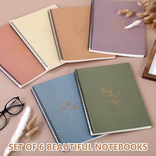 Fuutreo 6 Pack Spiral Notebook 10.5x7.45 Notebook,Aesthetic,Hot Stamping - color: Aesthetic