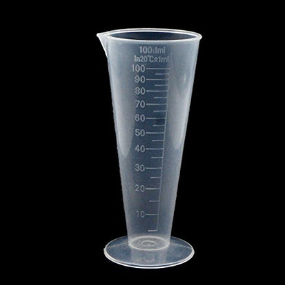 100mL Plastic Graduated Measuring Cup Capacity Beaker Cone Shape Round Base Labs Kitchen Clear, 2Pcs