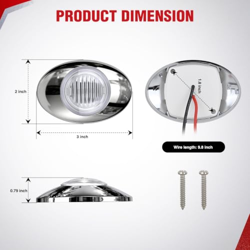 Nilight 3" Oval Trailer Marker Light, Chrome Bezel Clear Lens Amber LED - color: Clear Amber 3" 10pcs