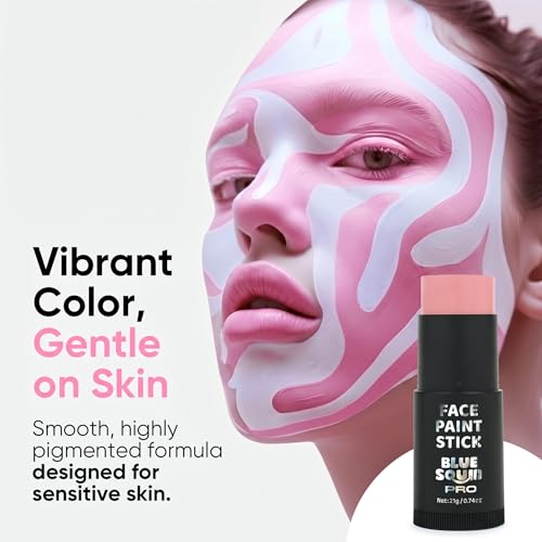 Blue Squid PRO Pastel Pink Face Paint Stick - XL (21g/0.75oz) Waterproof Body Paint for Adults & Kids Eye Black Baseball - Vegan Hypoallergenic Twist-Up Non-Toxic Makeup Stick for Cosplay, Sports - color: Pastel Pink