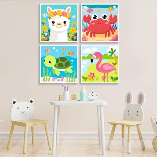 Gemozaic 4 Pack Paint by Numbers Kit for Kids Age 4-12 with Frame and Easel - color: BKH2026-BKH2029