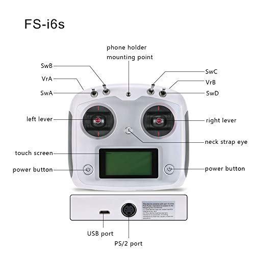 GoolRC Flysky FS-i6s 2.4G 10CH AFHDS 2A RC Transmitter with FS-iA6B Receiver for RC Drone Airplane Multicopter - color: Silver