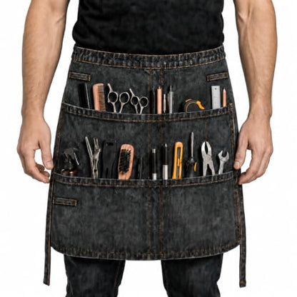 Denim Apron, Waist Apron with Pockets and Adjustable Long Ties - color: Waist Apron-black, size: Medium