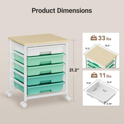 Pipishell Rolling Cart with 5 Drawers, Craft Storage Cart, Green Gradient - color: Green Gradient, size: 5-Drawers