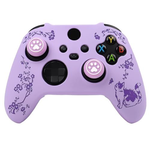 Cat Among Blossoming Branches Skin Compatible with Xbox Series X Wireless Controller, RALAN Protector Case， Customised Thumb Grips Cap - color: Cat Purple