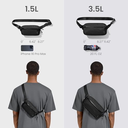tomtoc 3.5L X-Pac Sling Bag with RFID Blocking Crossbody Pack for Men Women - color: X-Pac Black, size: 3.5L