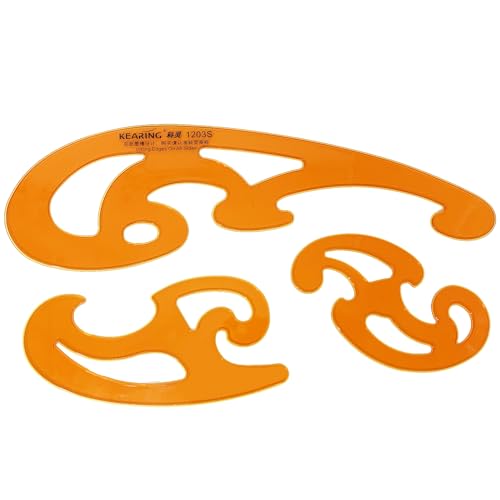 KEARING 3Pcs Hard Plastic French Curve Ruler Set - Orange Ink Groove Sewing - style: 1203S