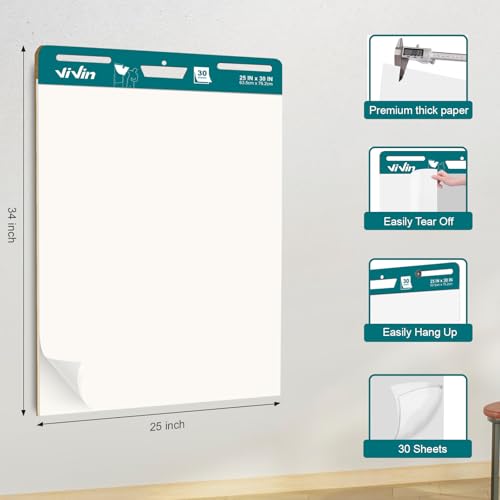 ViVin Sticky Easel Pad, 25 x 30 In Chart Paper, 30 Sheets/Pad, 2 Pads/Pack (Pack of 2) - size: Blank/ 4 Pack