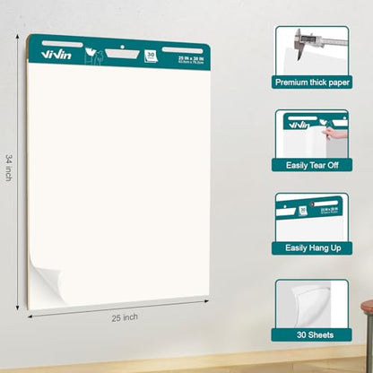 ViVin Sticky Easel Pad, 25 x 30 In Chart Paper, 30 Sheets/Pad, 2 Pads/Pack (Pack of 2) - size: Blank/ 4 Pack