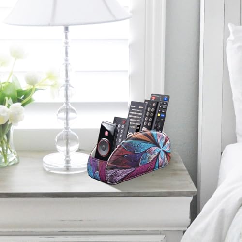 PU Leather Remote Control Holder TV, Remote Caddy for Table 5 Compartments - color: Fractal Flower, size: Small