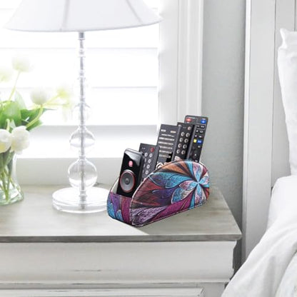 PU Leather Remote Control Holder TV, Remote Caddy for Table 5 Compartments - color: Fractal Flower, size: Small