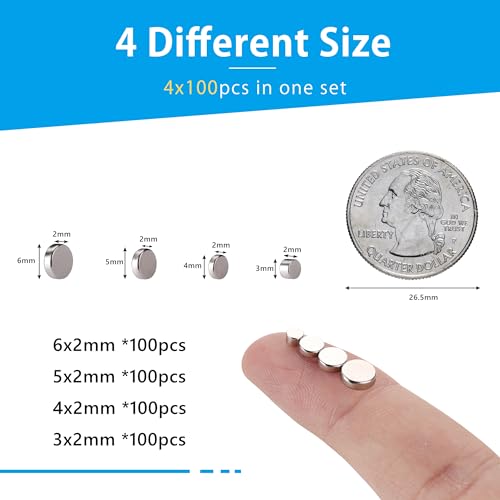 RHINOCATS 400Pcs Small Magnets, 4 Different Sizes Tiny Mini Magents, Multi-Use for Fridge, DIY, Office, Hobbies, Crafts and Science - size: mixed 400Packs