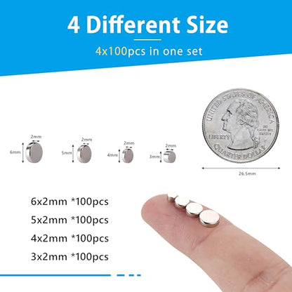 RHINOCATS 400Pcs Small Magnets, 4 Different Sizes Tiny Mini Magents, Multi-Use for Fridge, DIY, Office, Hobbies, Crafts and Science - size: mixed 400Packs