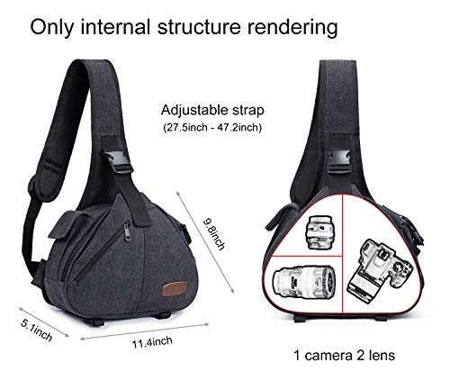 S-ZONE Canvas Camera Sling Bag Backpack Crossbody Case with Tripod Holder
