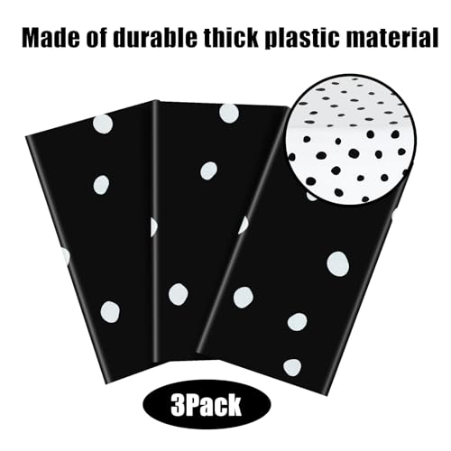 Mindsoft 3 Pcs Black White Polka Dot Plastic Tablecloth Party - color: White, style: White Polka Dot