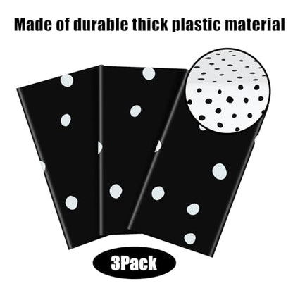 Mindsoft 3 Pcs Black White Polka Dot Plastic Tablecloth Party - color: White, style: White Polka Dot