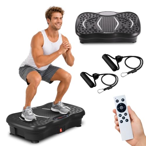 Vibration Plate Exercise Machine for Lymphatic Drainage, 200 Speeds Vibrating Fitness Platform for Full Body Workout and Weight Loss, 300 Lbs Capacity with Resistance Bands for Women Men - color: Matte Black