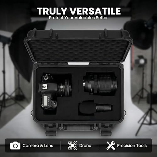 IP67 Waterproof Hard Case with 2-Layer Pick & Pluck Foam, Patented Buckle, Molded Strap Anchor & Included Adjustable Strap | Protective Case for Cameras, Electronics, Drones & Pistols