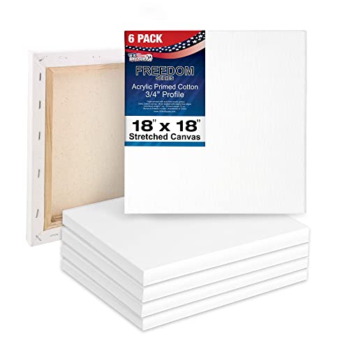 U.S. Art Supply 18"x18" Stretched Canvas for Painting, 3/4" Profile, 6-Pack - size: 18" x 18"