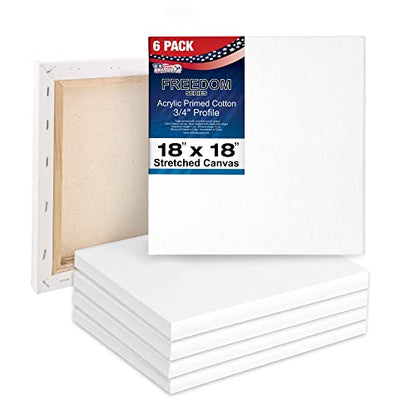 U.S. Art Supply 18"x18" Stretched Canvas for Painting, 3/4" Profile, 6-Pack - size: 18" x 18"