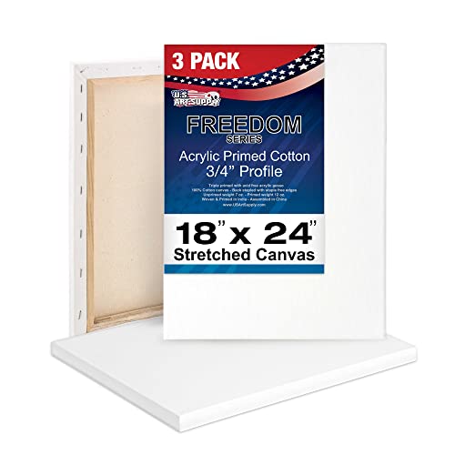 U.S. Art Supply 18"x24" Stretched Canvas for Painting, 3/4" Profile, 3-Pack - size: 18" x 24"