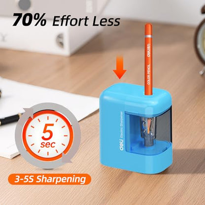 Deli Electric Pencil Sharpener, Battery Operated Portable Pencil Sharpener - color: Blue