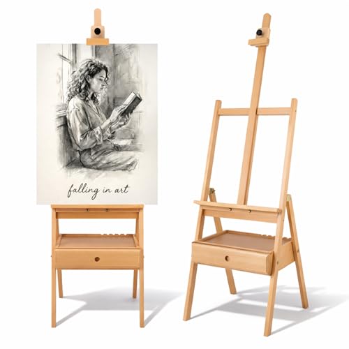 Falling in Art H-Frame Studio Easel with Storage Drawer, Natural - style: Natural