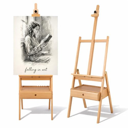 Falling in Art H-Frame Studio Easel with Storage Drawer, Natural - style: Natural