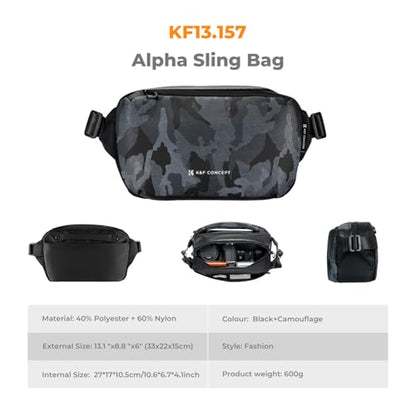 K&F CONCEPT 2 in 1 Camera Sling Bag, Everyday Shoulder Bag - color: 05 Black+Camouflage Medium