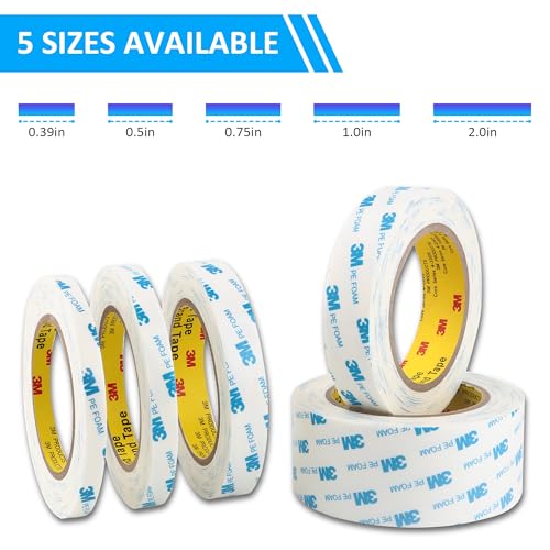 3M 1600T Double Sided Tape, 1 in x 18 ft White PE Foam Tape - size: 1.0" x 18Ft