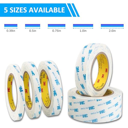 3M 1600T Double Sided Tape, 1 in x 18 ft White PE Foam Tape - size: 1.0" x 18Ft