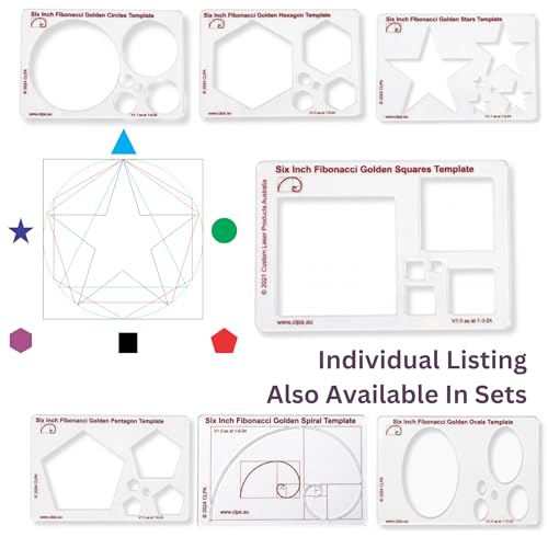 Fibonacci 5" Square Drawing Template, Golden Ratio Stencil - style: 5" Squares