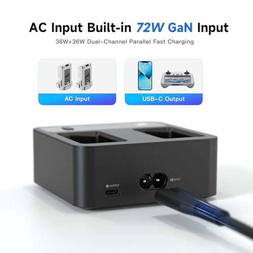 LIMETA Two-Way Fast Charging Hub for DJI Mini 4 Pro/Mini 3/3 Pro Battery, Multifunction Drone Charger with Storage Charge LCD Display Smart APP Controller