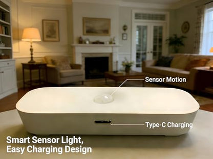 Rechargeable Night Light with Motion Sensor Battery 2 Pack- Portable Mini Stick-on Stick-on Warm White LED - for Bathroom, Bedroom, Kitchen, Cabinet, Stairs, Hallway