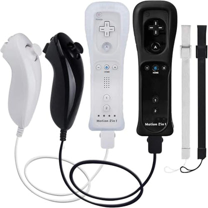 TechKen Motion Plus Wii Controllers 2Packs with Nunchucks, Wii Remote Controllers Compatible for wii and Wii U with Built in Motion Plus - color: black+white