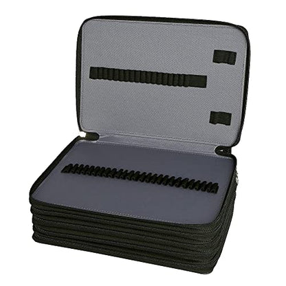Canvas 250 Slots Pencil Case 5-Layer Zipped Holder w/Handle - color: Black, size: 250