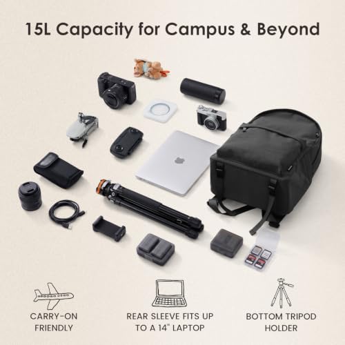 TARION Casual Camera Backpack 15L Urban Photography Bag, Once LT15, Black - color: Black