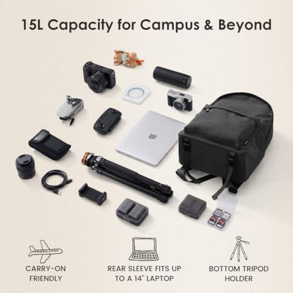 TARION Casual Camera Backpack 15L Urban Photography Bag, Once LT15, Black - color: Black
