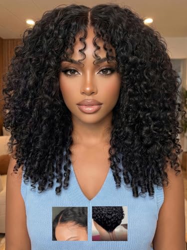 Julia Hair Burmese Curly Glueless Wigs Human Hair with Finger Coil 18” - color: 7x5 Curly with Finger Coil｜Natural Color, size: 18 Inch