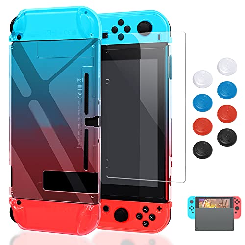 Case Compatible with Nintendo Switch, Fit The Dock Station, Protective Accessories Cover Compatible with Joy Con Controller and Console Dockable with a Tempered Glass Screen Protector, Blue & Red - size: Switch 1 (2017)