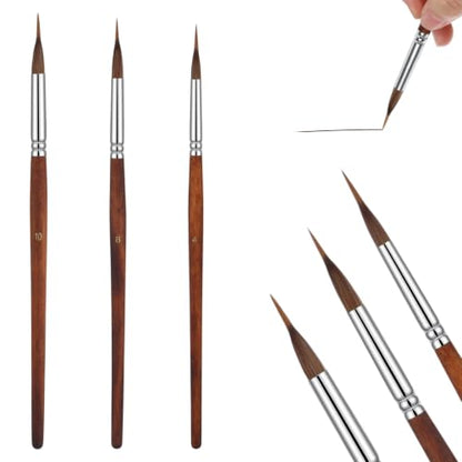 3 Pcs Extra Long Tip Sable Watercolor Brushes, Liner Brushes with Synthetic
