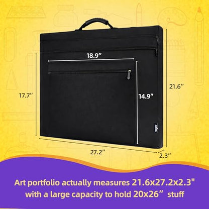 JJRING 20x26 Art Portfolio Tote Bag With Shoulder Strap, Black - size: 20''*26''