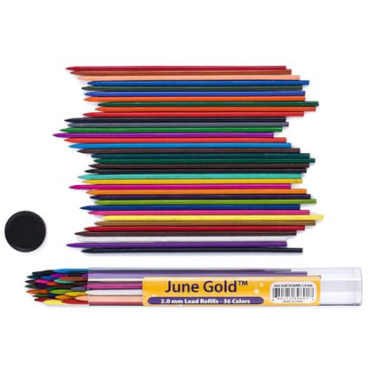 June Gold 4 Mechanical Pencils, 2.0 mm, 108 Refills, 2 Sharpeners,2 Erasers