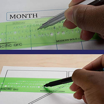 Pacific Arc Modern Bold Lettering Template Guide, with 1/8 to 1/4 Inch Letters - style: Modern Bold Lettering
