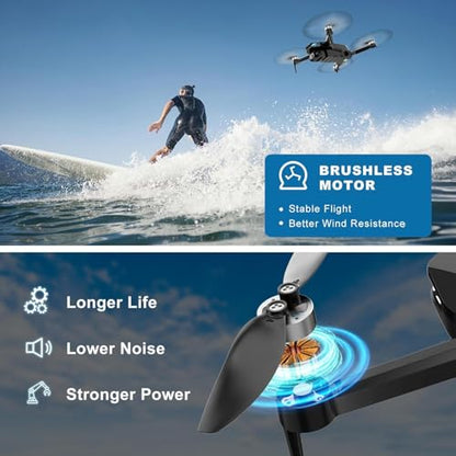 2K Drone with Camera for Adults & Beginners, Mini Drone with 2 Batteries - color: Black