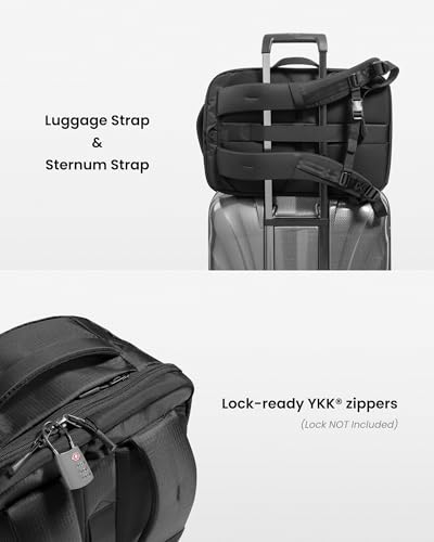 tomtoc Travel Backpack 28L,TSA Personal Item Bag Flight Approved,PFAS Free - color: Black-ripstop, size: 28L