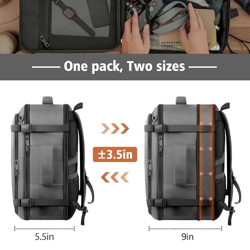 Carry On Backpack,Expandable Large 1-7DAYS Capacity Travel Backpack,Grey - color: Grey, size: 18.4inch (22"x14"x5.5")