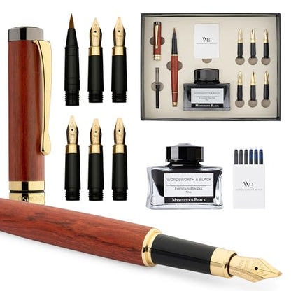 Wordsworth & Black Luxury Bamboo Rose Calligraphy Pen Set, 6 Nibs - color: Rosewood