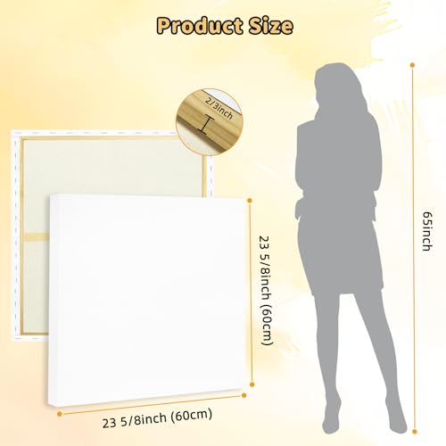 4-Pack 24x24 Square Stretched Canvas Cotton for Oil & Acrylic (60 x 60 cm) - size: 4PK - 24"x24"